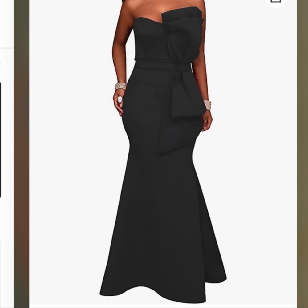 Strapless Mermaid High-Lo Maxi Dress With Bow
